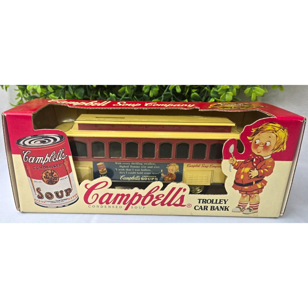 1994 ERTL Campbells Soup 125th Anniversary Die Cast Trolley Car Bank 1:43 NIB